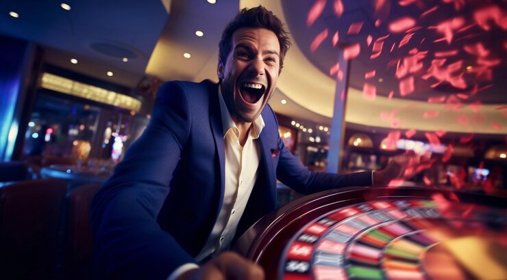 Live dealer in professional studio setting managing Fa Cai Shen Deluxe table